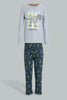 Redtag-Grey-Dinosaur-Long-Sleeve-T-Shirt-And-Long-Pant-Pyjamas-Pyjama-Sets-Boys-2 to 8 Years