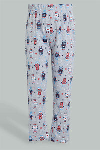 Redtag-Red-Robot-Print-Short-Sleeve-T-Shirt-And-Long-Pant-Pyjamas-Pyjama-Sets-Boys-2 to 8 Years