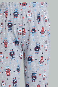 Redtag-Red-Robot-Print-Short-Sleeve-T-Shirt-And-Long-Pant-Pyjamas-Pyjama-Sets-Boys-2 to 8 Years