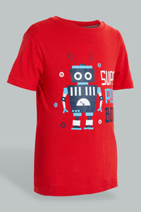 Redtag-Red-Robot-Print-Short-Sleeve-T-Shirt-And-Long-Pant-Pyjamas-Pyjama-Sets-Boys-2 to 8 Years