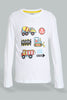 Redtag-White-Vehicle-Long-Sleeve-Print-T---Shirt-And-Long-Pant-Pyjamas-Pyjama-Sets-Boys-2 to 8 Years