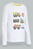 Redtag-White-Vehicle-Long-Sleeve-Print-T---Shirt-And-Long-Pant-Pyjamas-Pyjama-Sets-Boys-2 to 8 Years