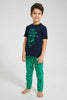 Redtag-Navy-Gamer-Short-Sleeve-T-Shirt-And-Long-Pant-Pyjamas-Pyjama-Sets-Boys-2 to 8 Years