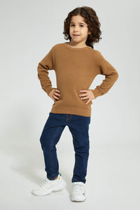 Redtag-Brown-Crew-Neck-Pullover-Pullovers-Boys-2 to 8 Years