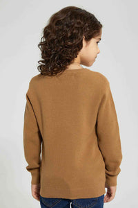Redtag-Brown-Crew-Neck-Pullover-Pullovers-Boys-2 to 8 Years