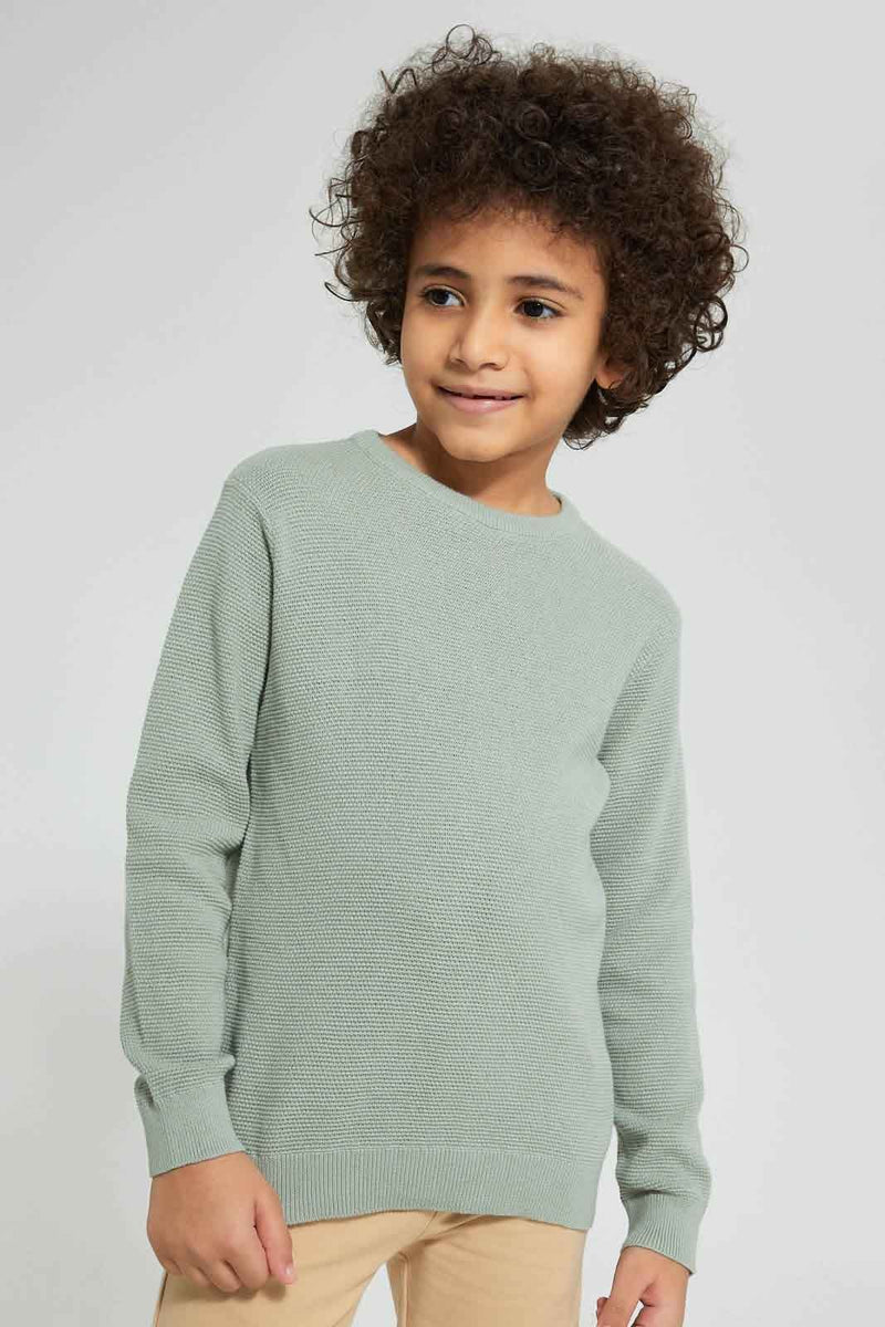 Redtag-Green-Crew-Neck-Pullover-Pullovers-Boys-2 to 8 Years
