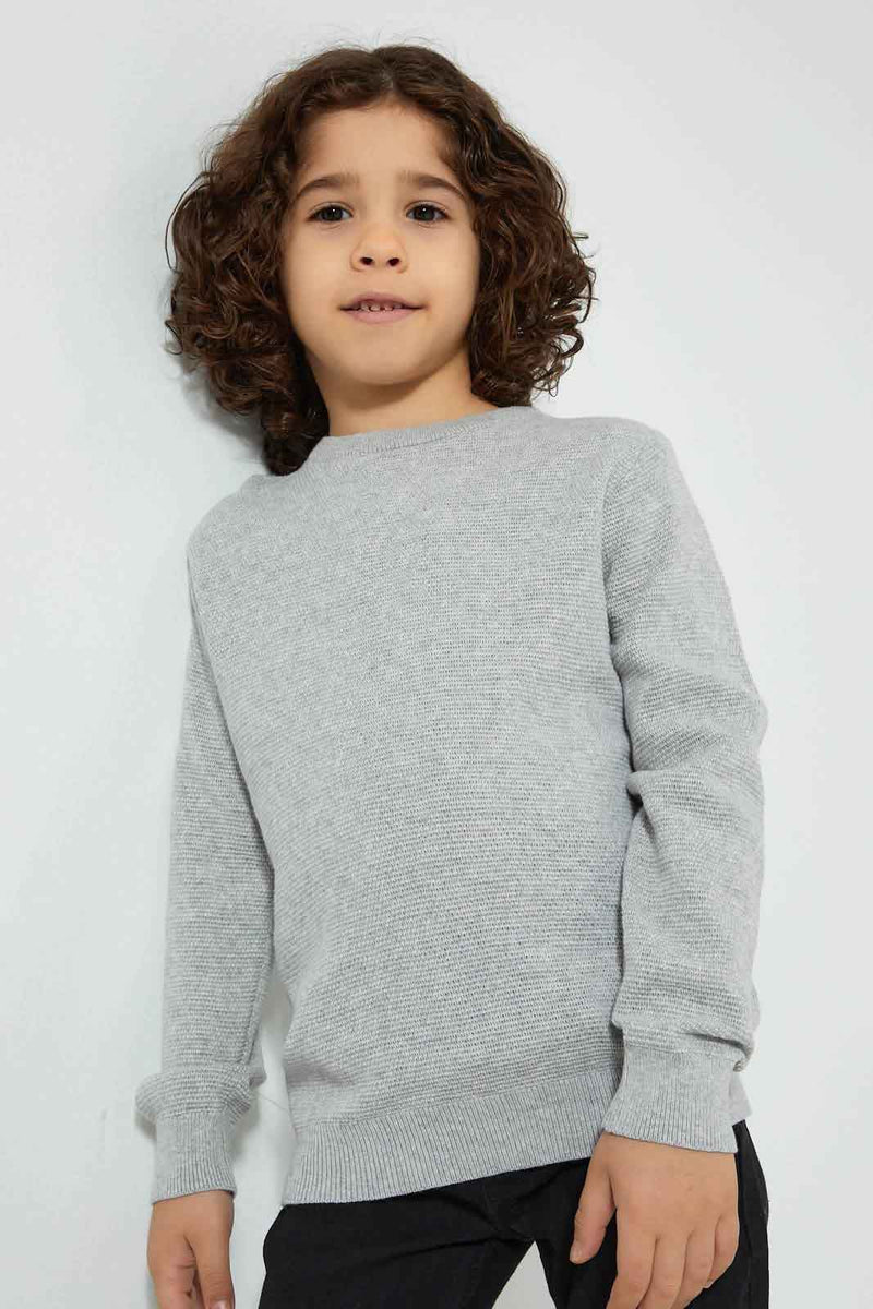 Redtag-Grey-Marl-Crew-Neck-Pullover-Pullovers-Boys-2 to 8 Years
