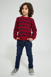 Redtag-Red-Striped--Crew-Neck-Pullover-Pullovers-Boys-2 to 8 Years
