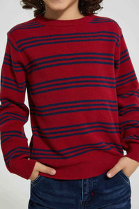 Redtag-Red-Striped--Crew-Neck-Pullover-Pullovers-Boys-2 to 8 Years