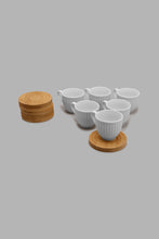 Load image into Gallery viewer, Redtag-White-Embossed-Espresso-Set-With-Bamboo-Coaster-And-Stand-(13-Piece)-Tea-Sets-Home-Dining-
