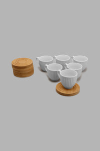 Redtag-White-Embossed-Espresso-Set-With-Bamboo-Coaster-And-Stand-(13-Piece)-Tea-Sets-Home-Dining-