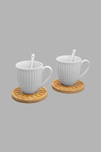 Load image into Gallery viewer, Redtag-White-Embossed-Mug-Set-With-Bamboo-Coaster-And-Spoon-(6-Piece)-Tea-Sets-Home-Dining-
