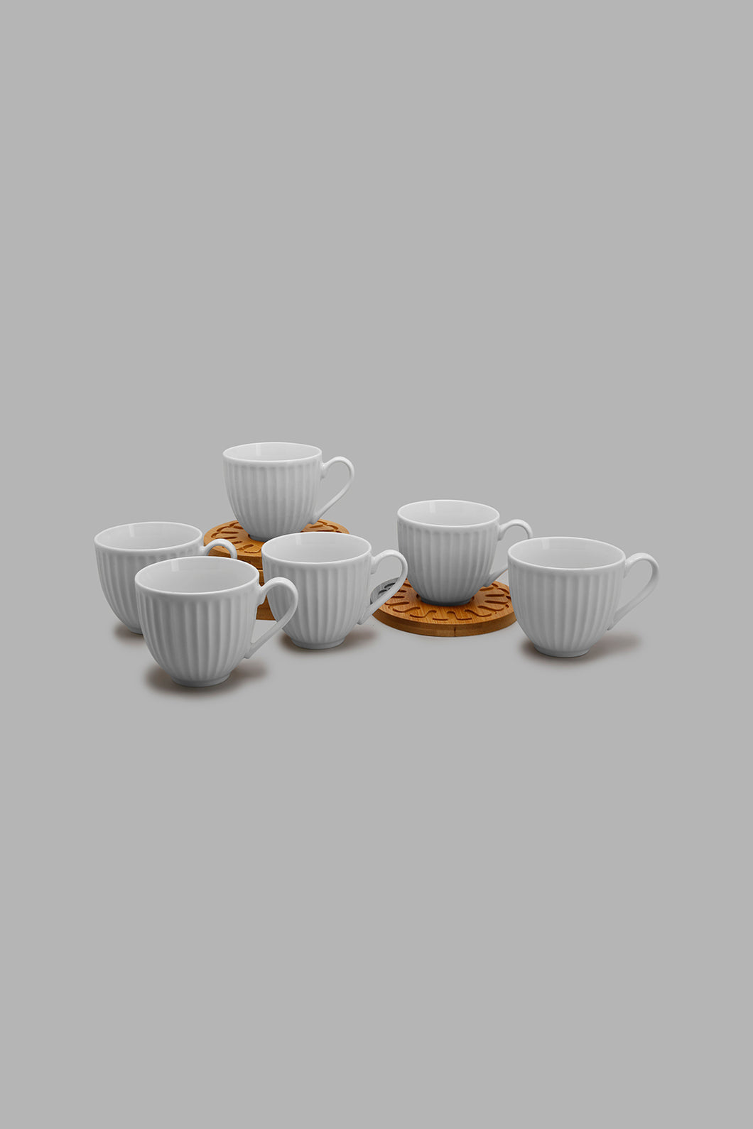 Redtag-White-Embossed-Tea-Cup-Set-With-Bamboo-Coaster-(12-Piece)-Tea-Sets-Home-Dining-