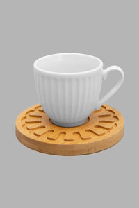 Redtag-White-Embossed-Espresso-Set-With-Bamboo-Coaster-(12-Piece)-Tea-Sets-Home-Dining-