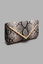 Load image into Gallery viewer, Redtag-Black-Envelope-Clutch-With-Croc-Texture-Metal-Bar-Clutches-Women-
