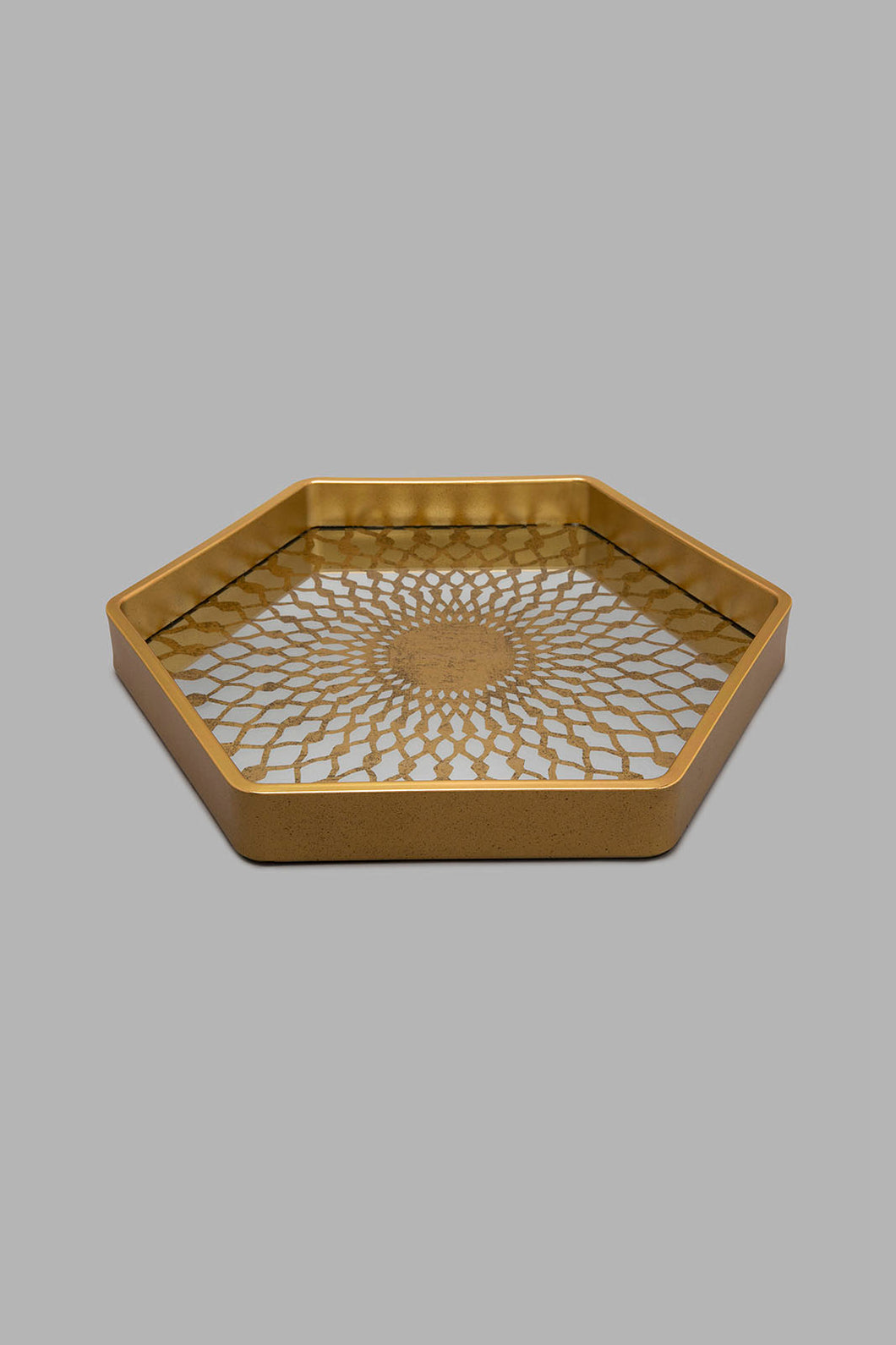 Redtag-Gold-Geomatic-Hexagon-Tray-Trays-Home-Dining-