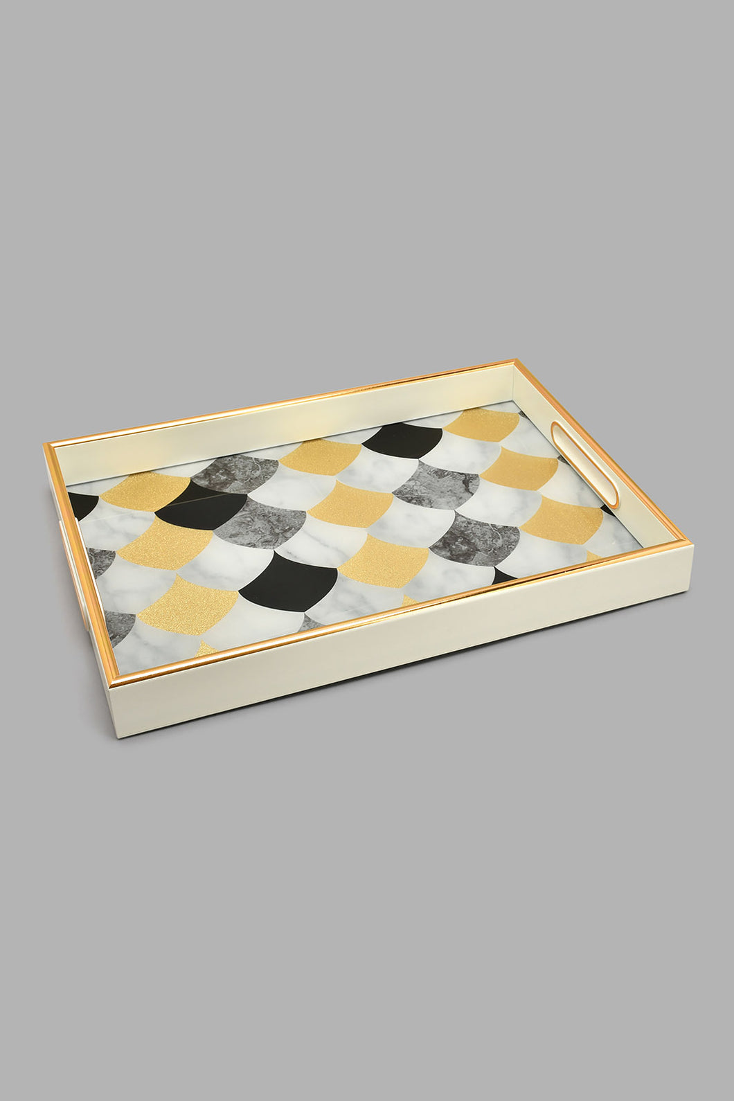 Redtag-Gold-Geomatic-Rectangle-Tray-(Medium)-Trays-Home-Dining-