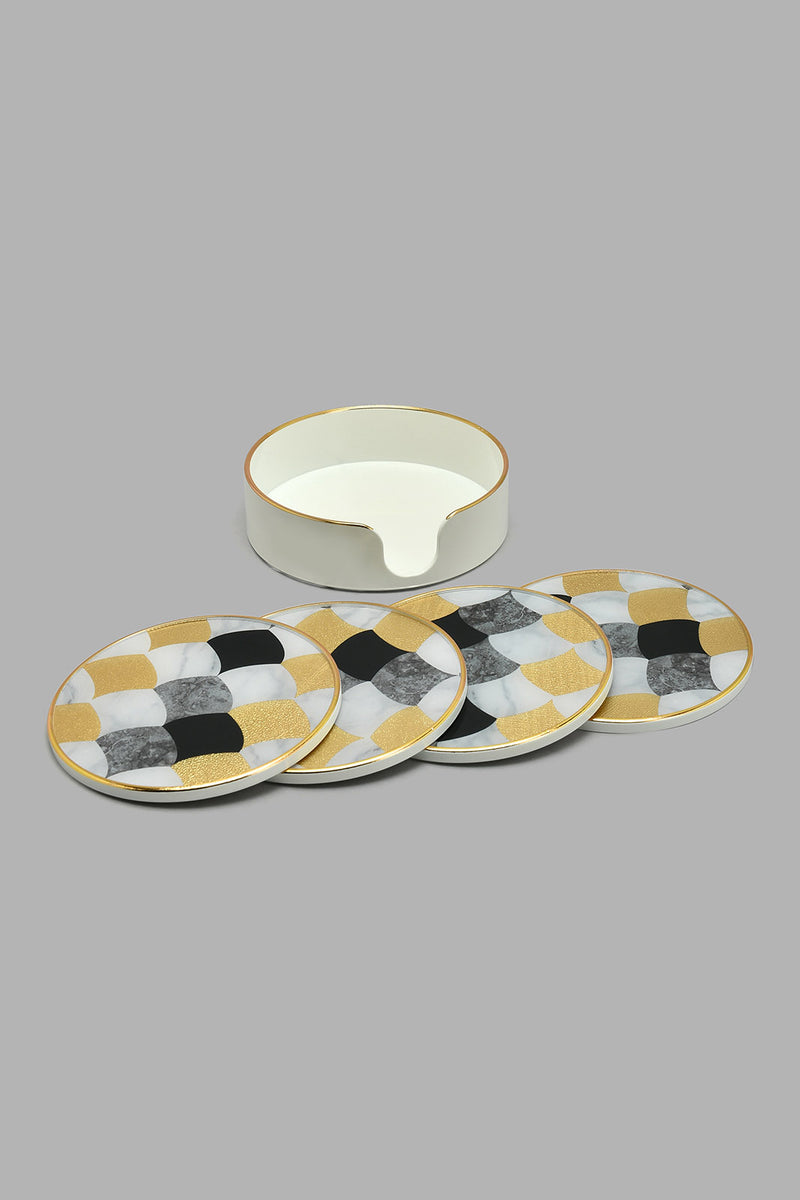 Redtag-Gold-Geomatic-Coaster-(5-Piece)-Trays-Home-Dining-