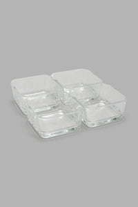 Redtag-Clear-Glass-Square-Bowl-With-Wooden-Tray-(4-Piece)-Serving-Bowls-Home-Dining-