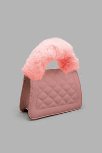 Redtag-Pink--Quilted--Fur-Embellished-Cross-Body-Bag-Colour:Pale-Pink,-Filter:Women's-Accessories,-New-In,-New-In-Women-ACC,-Non-Sale,-W21B,-Women-Handbags-Women-