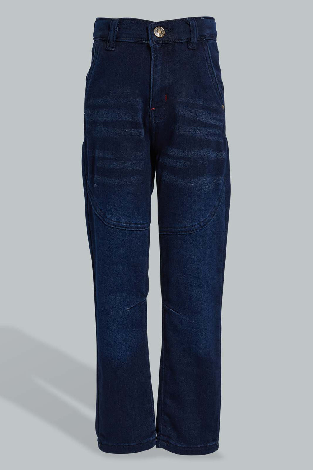 Redtag-Dark-Wash-Knit-Denim-Paneled-Jean-Jeans-Pull-On-Boys-2 to 8 Years