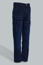 Load image into Gallery viewer, Redtag-Dark-Wash-Knit-Denim-Paneled-Jean-Jeans-Pull-On-Boys-2 to 8 Years
