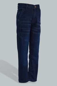 Redtag-Dark-Wash-Knit-Denim-Paneled-Jean-Jeans-Pull-On-Boys-2 to 8 Years