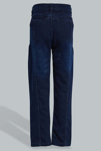 Redtag-Dark-Wash-Knit-Denim-Paneled-Jean-Jeans-Pull-On-Boys-2 to 8 Years