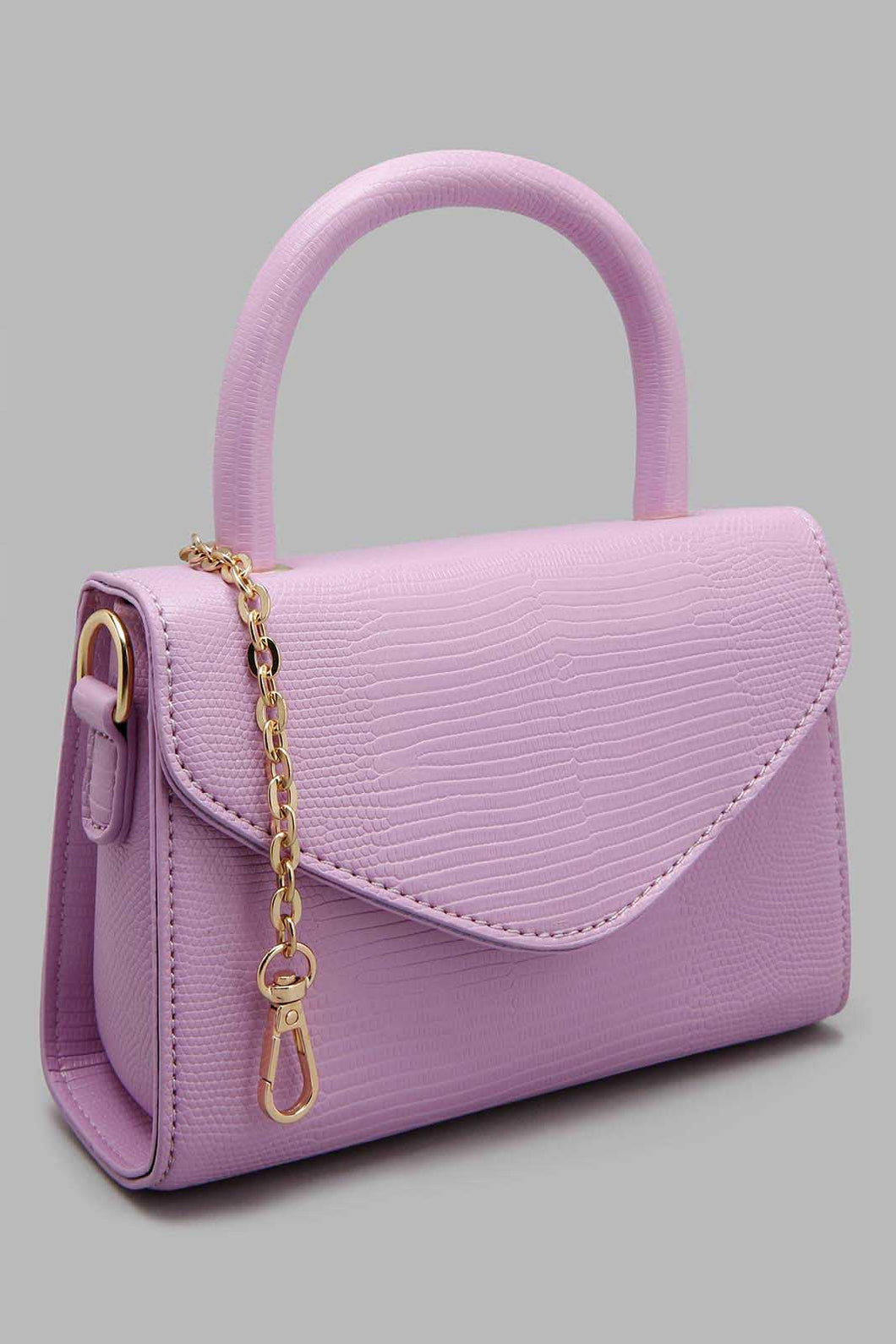 Lilac Textured Crossbody Bag With Gold Strap