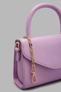 Lilac Textured Crossbody Bag With Gold Strap