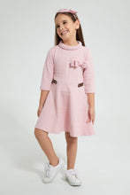 تنزيل الصورة على معرض الصور، Redtag-Pink-High-Neck-Textured-Dress-Dresses-Girls-2 to 8 Years
