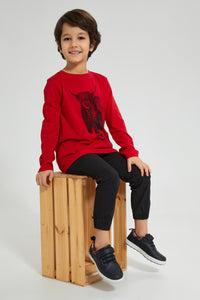 Redtag-Black-Pull-On-Stretch-Jogger-Trousers-Boys-2 to 8 Years