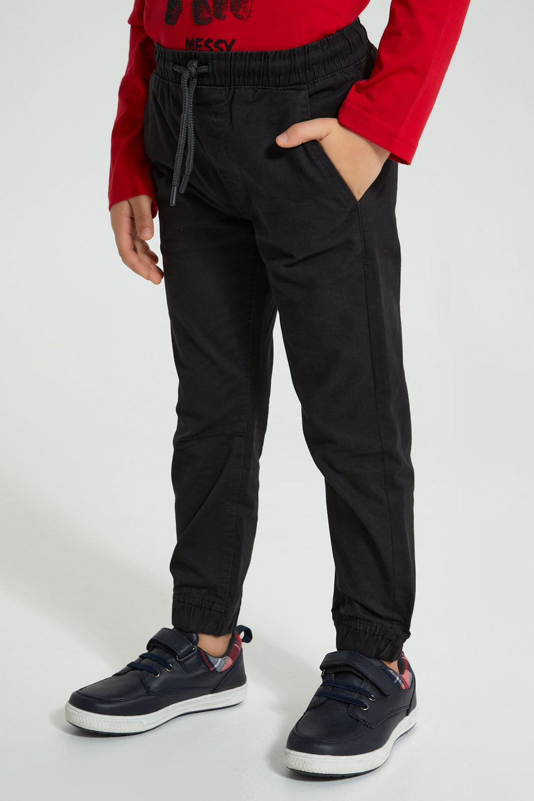 Redtag-Black-Pull-On-Stretch-Jogger-Trousers-Boys-2 to 8 Years