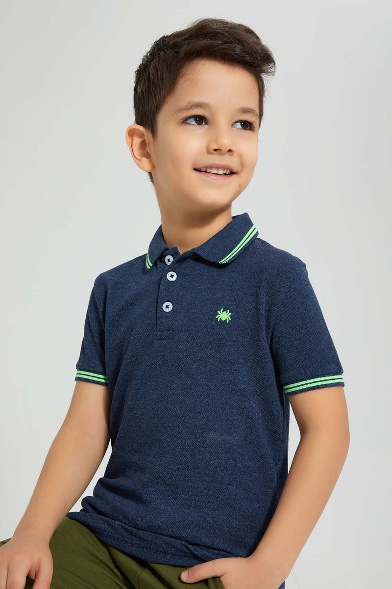 Redtag-Navy-With-Green-Tipping--Collar-Polo-Boys-T-Shirts,-Colour:Navy,-Filter:Boys-(2-to-8-Yrs),-New-In,-New-In-BOY,-Non-Sale,-S22B,-Section:Kidswear,-TBL-Boys-2 to 8 Years