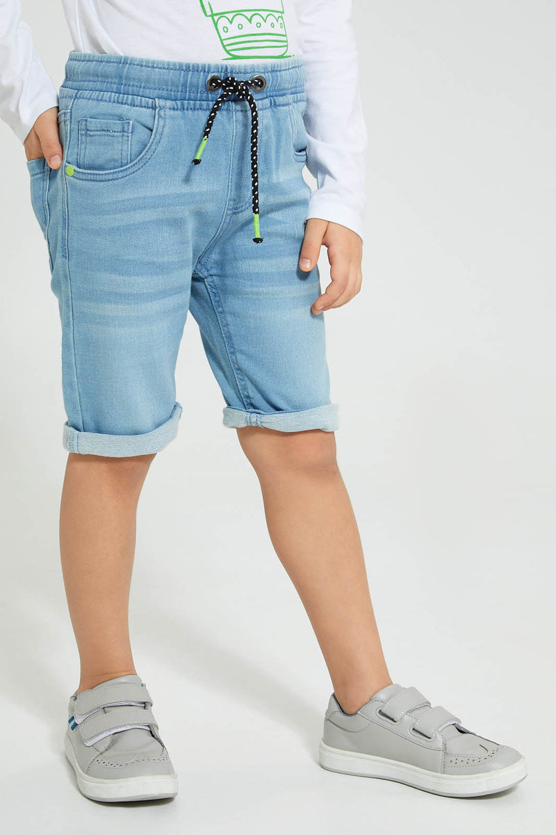 Redtag-Lightwash-Knit-Denim-Shorts-Denim-Shorts-Boys-2 to 8 Years