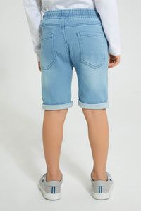 Redtag-Lightwash-Knit-Denim-Shorts-Denim-Shorts-Boys-2 to 8 Years