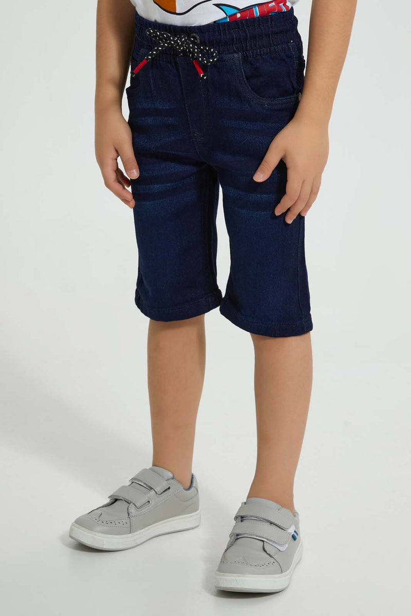 Redtag-Darkwash-Knit-Denim-Shorts-Denim-Shorts-Boys-2 to 8 Years