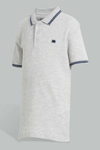 Load image into Gallery viewer, Redtag-Grey-Marl-With-Navy-Tipping-Collar--Polo-Plain-Boys-2 to 8 Years
