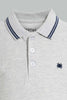 Redtag-Grey-Marl-With-Navy-Tipping-Collar--Polo-Plain-Boys-2 to 8 Years