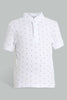 Redtag-White-Aop-Stand-Collar-Polo-All-Over-Prints-Boys-2 to 8 Years