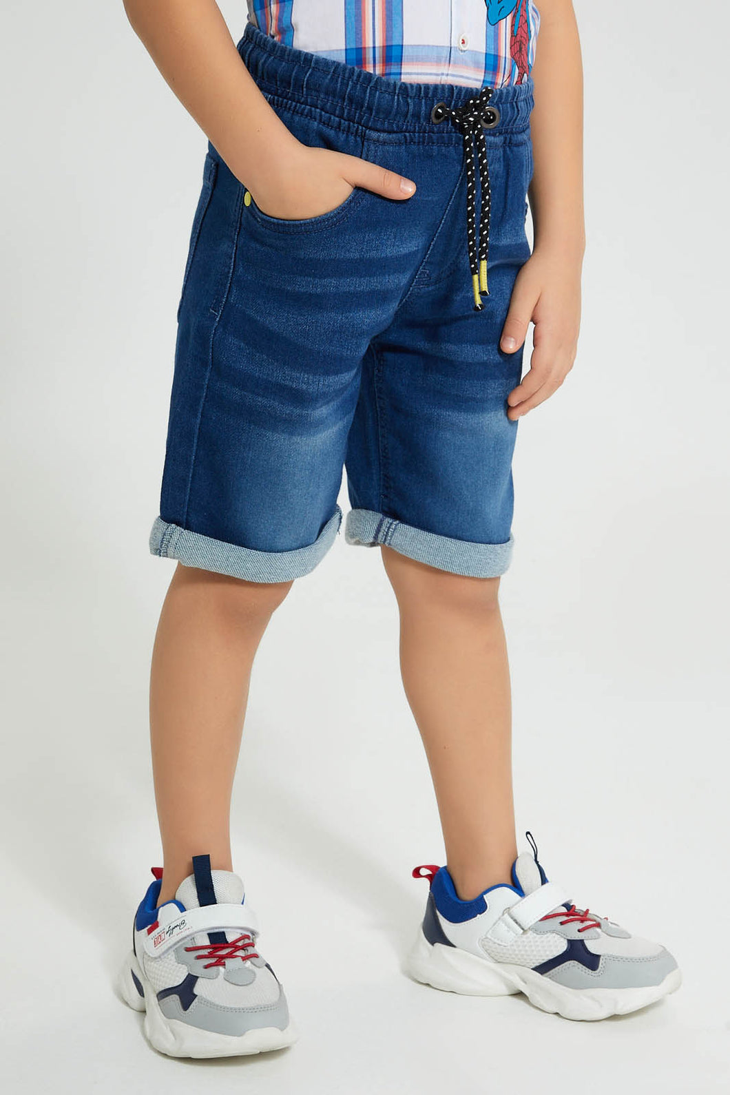 Redtag-Midwash-Knit-Denim-Shorts-Denim-Shorts-Boys-2 to 8 Years