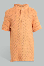 Load image into Gallery viewer, Redtag-Orange-Aop-Stand-Collar-Polo-All-Over-Prints-Boys-2 to 8 Years
