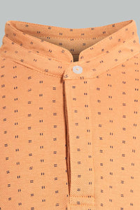 Redtag-Orange-Aop-Stand-Collar-Polo-All-Over-Prints-Boys-2 to 8 Years