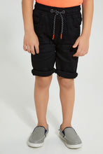 تنزيل الصورة على معرض الصور، Redtag-Black-Knit-Denim-Shorts-Denim-Shorts-Boys-2 to 8 Years
