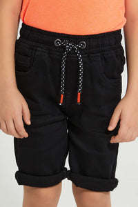 Redtag-Black-Knit-Denim-Shorts-Denim-Shorts-Boys-2 to 8 Years