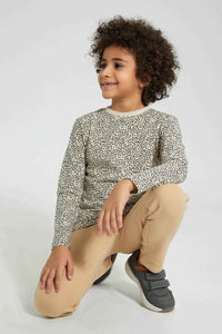 Redtag-Beige-Smile-Printed-T-Shirt-Long-Sleeves-Boys-2 to 8 Years