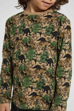 Load image into Gallery viewer, Redtag-Green-Camo-Dino-Printed-T-Shirt-Long-Sleeves-Boys-2 to 8 Years
