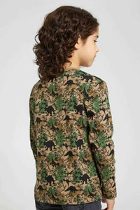 Redtag-Green-Camo-Dino-Printed-T-Shirt-Long-Sleeves-Boys-2 to 8 Years