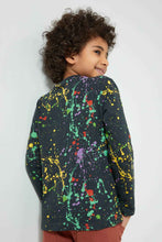 Load image into Gallery viewer, Redtag-Navy-Splat-Printed-T-Shirt-Long-Sleeves-Boys-2 to 8 Years
