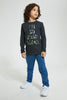 Redtag-Dark-Grey-Roarsome-Print-Longsleeve-Tshirt-Long-Sleeves-Boys-2 to 8 Years